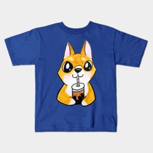 Animal Friend Dog Drinking Boba Kids T-Shirt